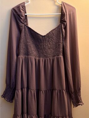 Naked Zebra Mauve Smocked Tiered Long-Sleeve Dress